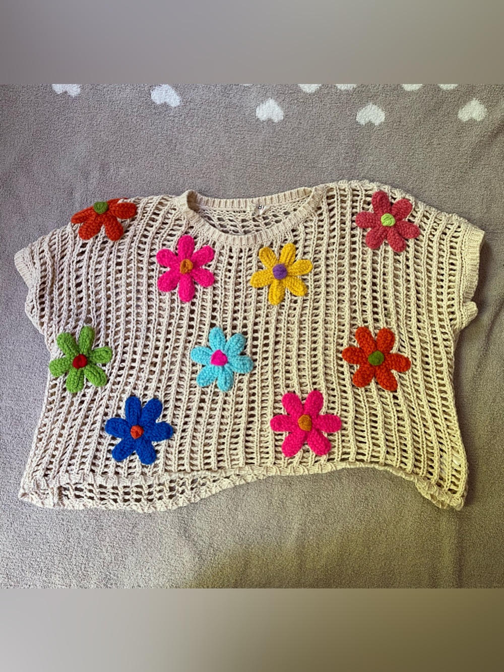 BIBI xl 100% cotton crochet flower top - Picture 4 of 11